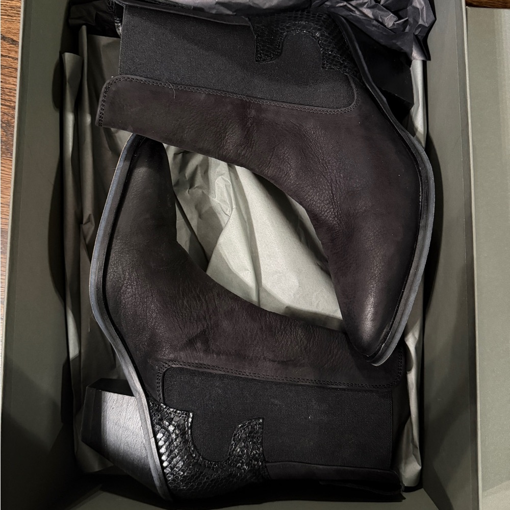 All Saints Sara black Leather Boots snakeskin heeled